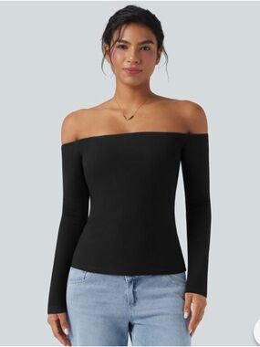 Nwt halara Off-Shoulder Ribbed Long-Sleeve Women's top - Black